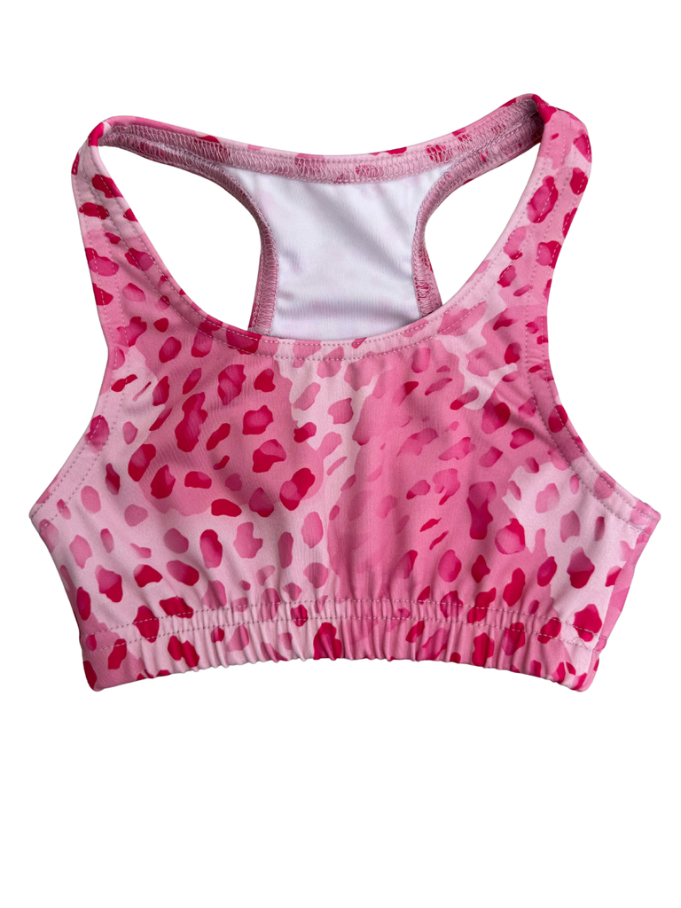 Girl Pink Messy Leopard Sports Top
