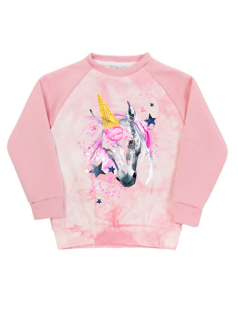 Girls pink tie dye horse graphic sweatshirt