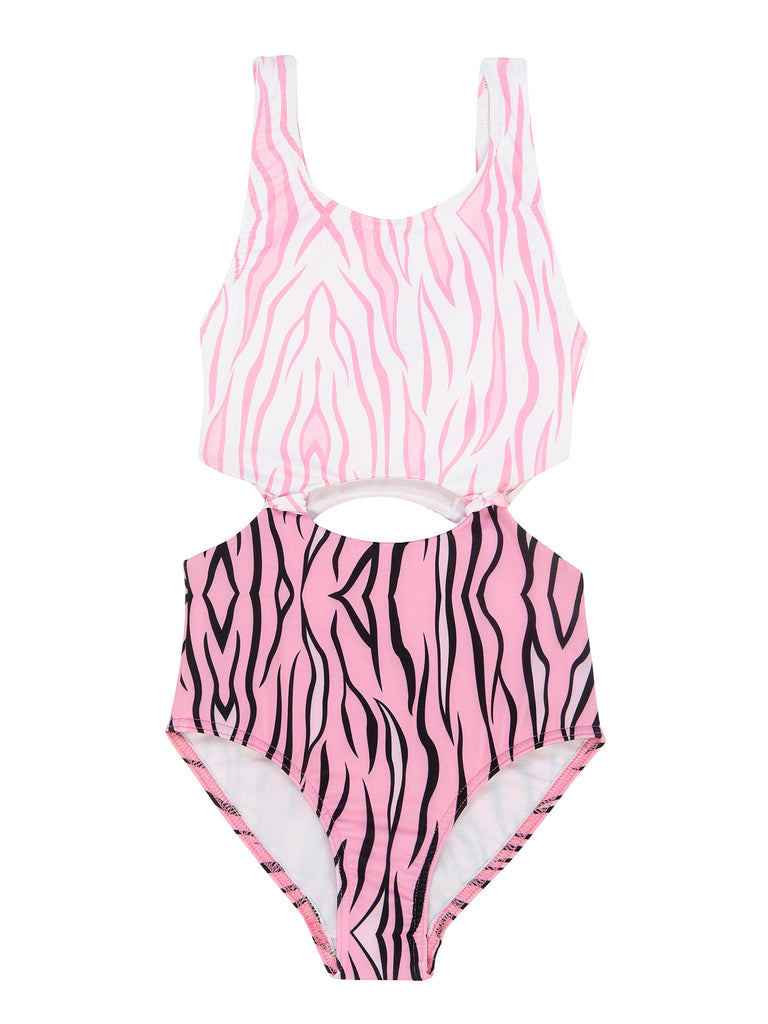 Girl Pink Zebra Cut Mood One Piece Swimsuit