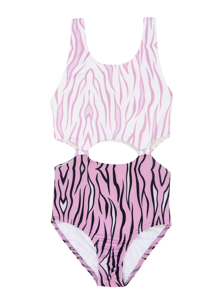 Girl Purple Zebra Cut Mood One Piece Swimsuit