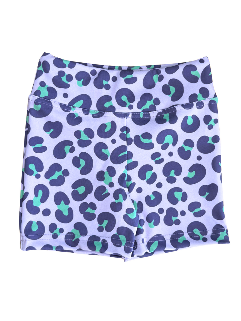 Girl Purple and Aqua Leopard Biker Shorts