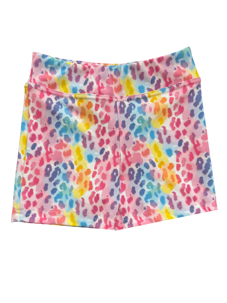 Girl Rainbow Neon Leopard Biker Shorts