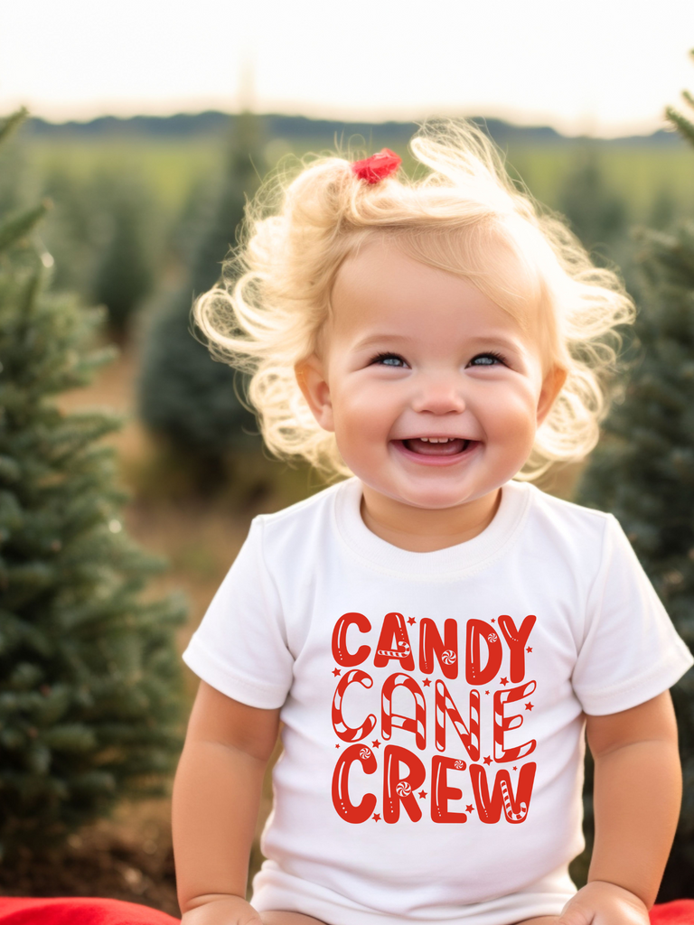 Girl White Candy Cane Crew Short Sleeve Shirt