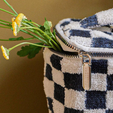 Terry-cloth Blue Checkered Vanity Case