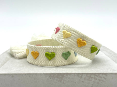 Girl Hearts Woven Statement Bracelet, Colorful Gradient Hearts