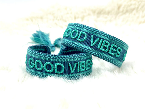 Girl Good Vibes Statement Bracelet Woven, Embroidered