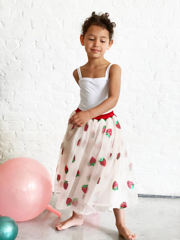 Girl Strawberry Sequin Long Skirt