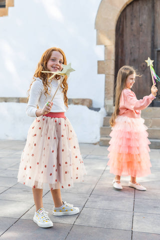 Girl Celestine Beige with Red Heart Long Skirt