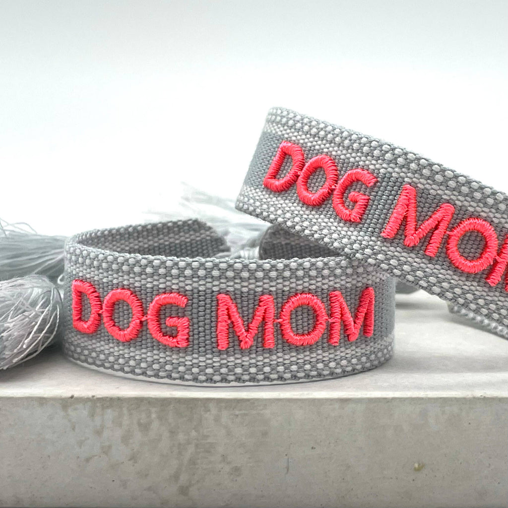 Girl Dog Mom Statement Bracelet Woven, Embroidered