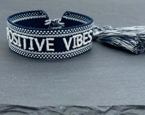 Positive Vibes statement bracelet woven, embroidered