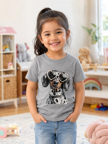 Girl Grey Heart Eyes Puppy with Spots Shirt