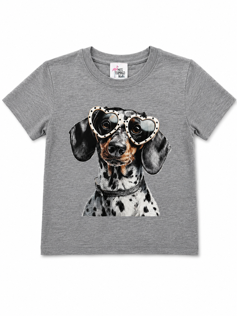 Girl Grey Heart Eyes Puppy with Spots Shirt