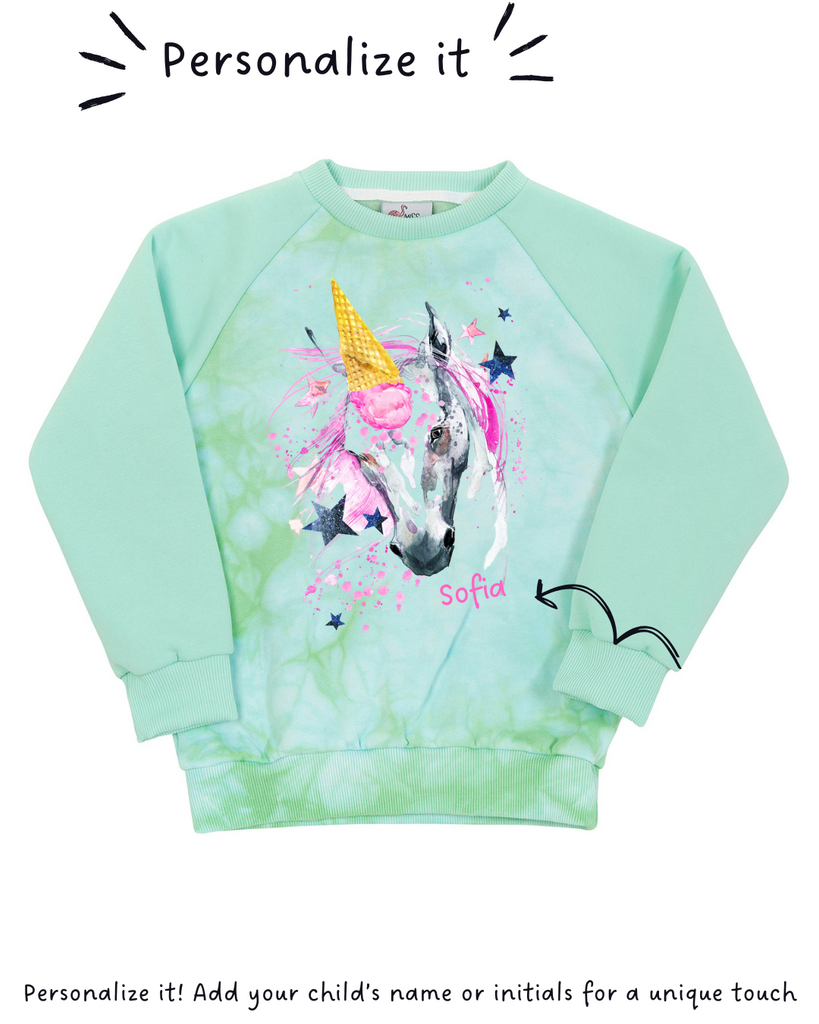 Girl Green Horse Tie Dye Print SweatShirt