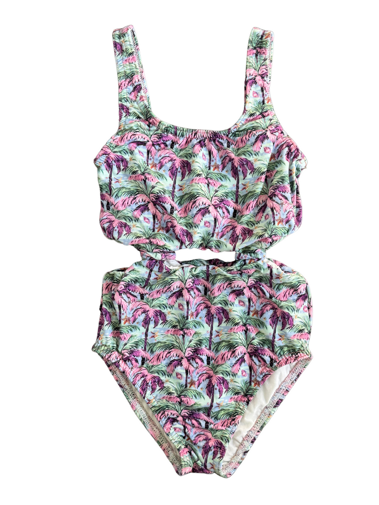 Girl Purple Capri One Piece Cut Out Swimsuit