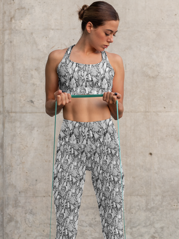 Women Grey SnakeSkin Yoga Set Legging and Top