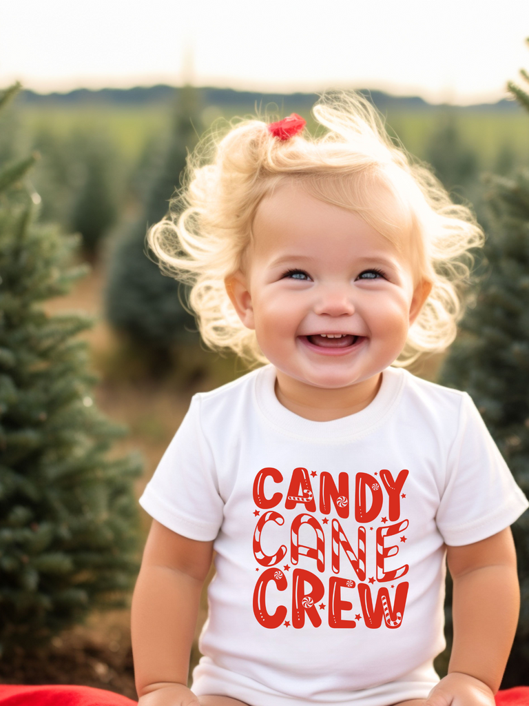 White Candy Cane Crew Short Sleeve Shirt with festive red candy cane