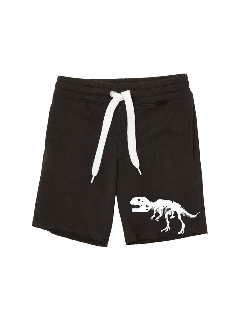 Boy Black Dinosaur Logo Cotton Fleece Shorts