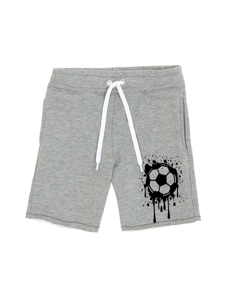 Boy Grey Soccer Logo Cotton Fleece Shorts