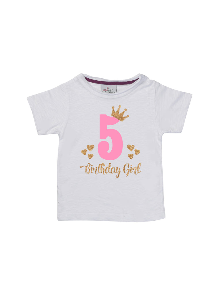 white birthday girl crown shirt for girl miss flamingo kids