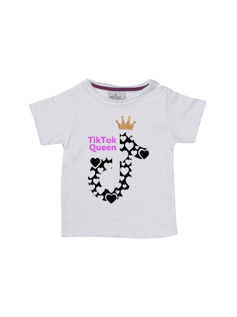 white tik tok queen shirt for girl miss flamingo kids