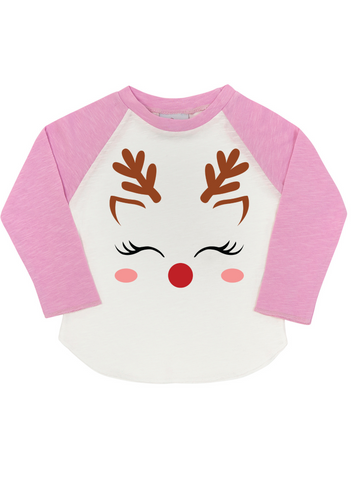 Girl Pink Reindeer Personalised Christmas Shirt