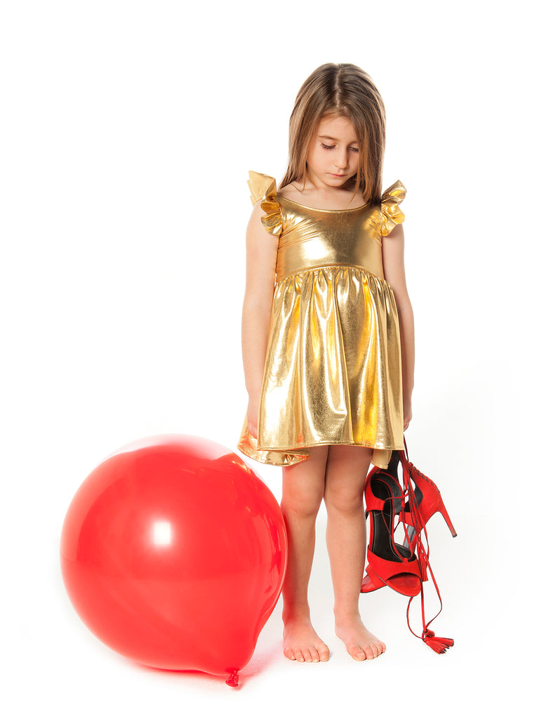 Girl Gold Lamé Metallic Dress
