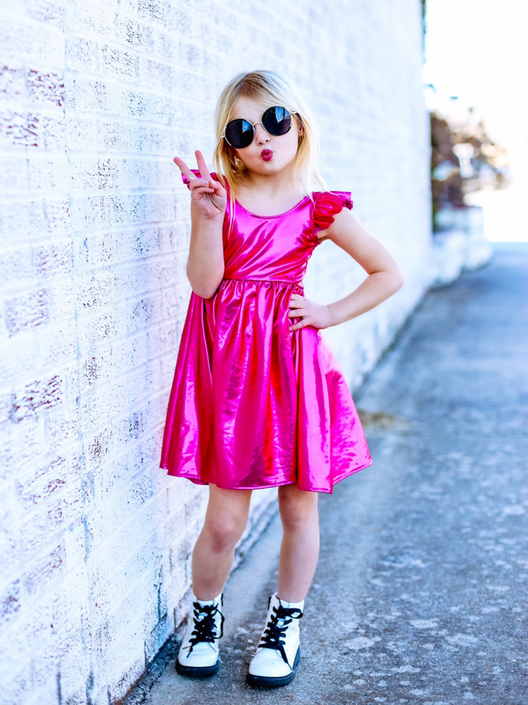 Pink Lam Metallic Dress for Girl Miss Flamingo Kids