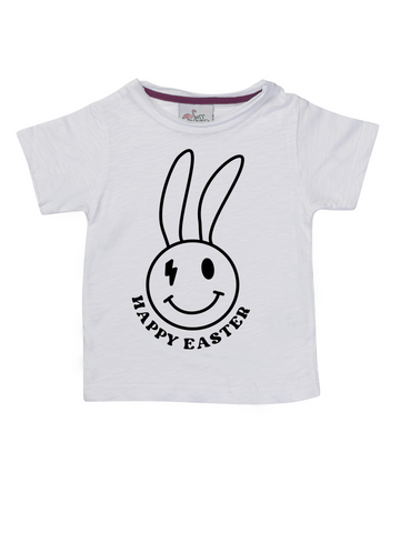 Girl White Happy Easter Smiley Bunny Shirt