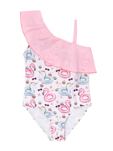 Girl Pink Floaties Ruffle Swimsuit