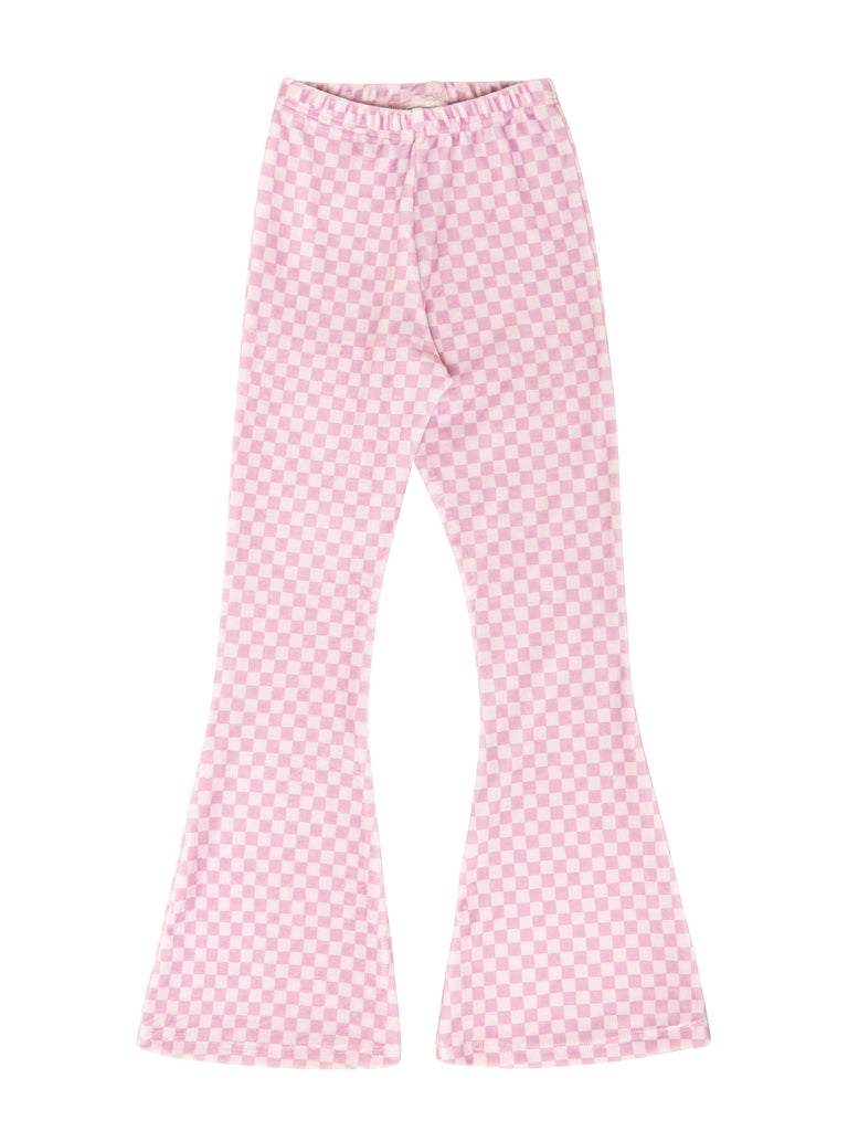 Girl Pink Checkerboard Velvet Bell Bottoms Leggings