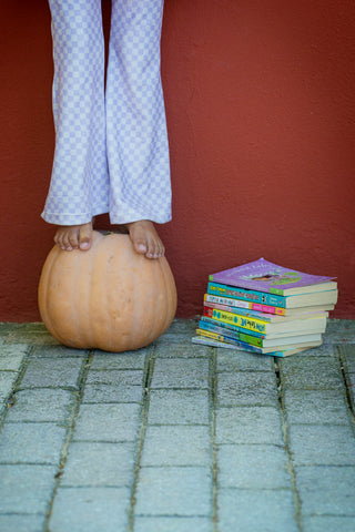 Girl Lilac Checkerboard Velvet Bell Bottoms Leggings