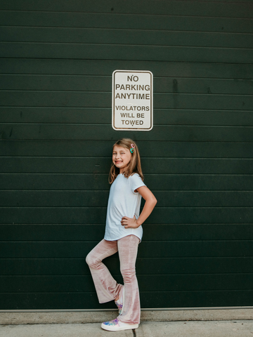 Girl Pink Velvet Bell Bottoms Leggings