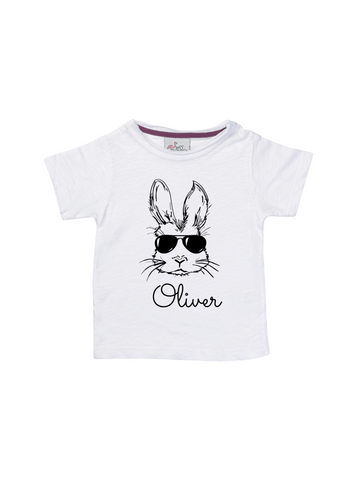 Boy White Easter Bunny Personalized Shirt
