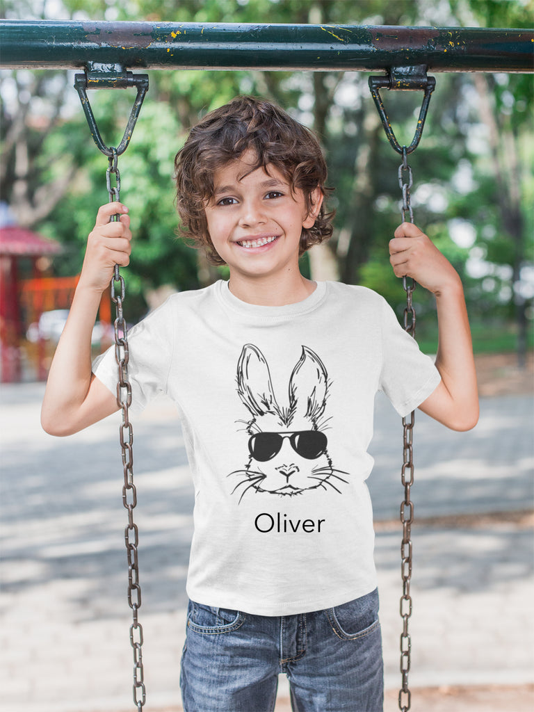 Boy White Easter Bunny Personalized Shirt