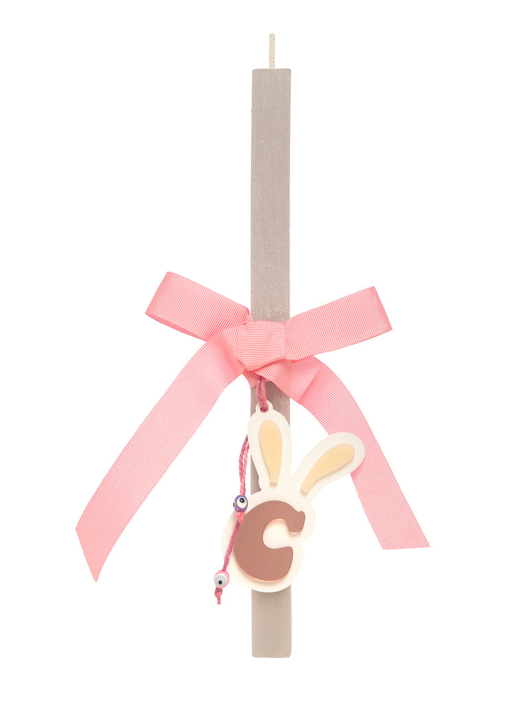 Girl Name Initial Bunny Grey Easter Candle